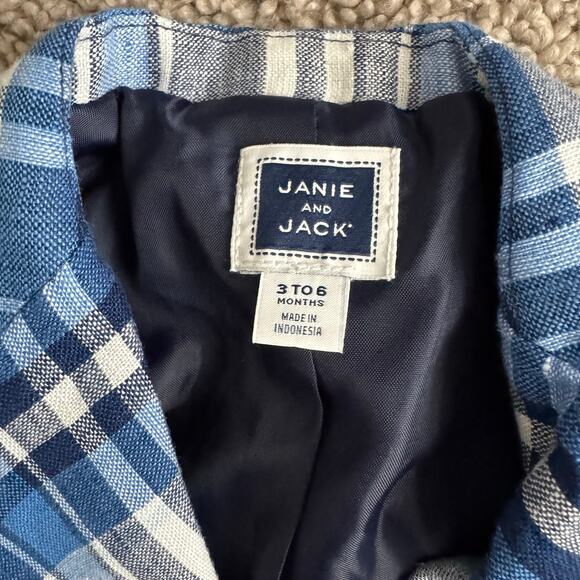 Janie and Jack Baby Boy Blue Plaid Linen Blazer - Size 3-6 months - Picture 2 of 6